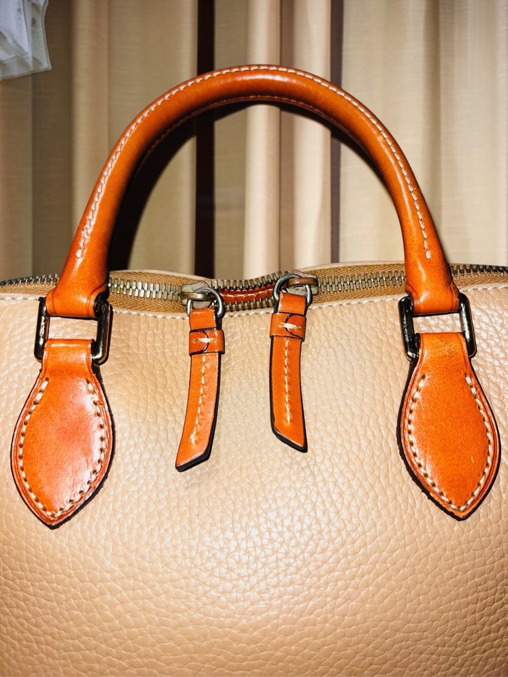 Title:Dooney & Bourke Pebble Grain Zip Zip Satchel Tan Brown Dome Bag - Picture 8 of 17